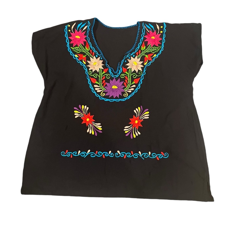 Mexican Artesian Handcrafted Black Embroidered Sh… - image 3
